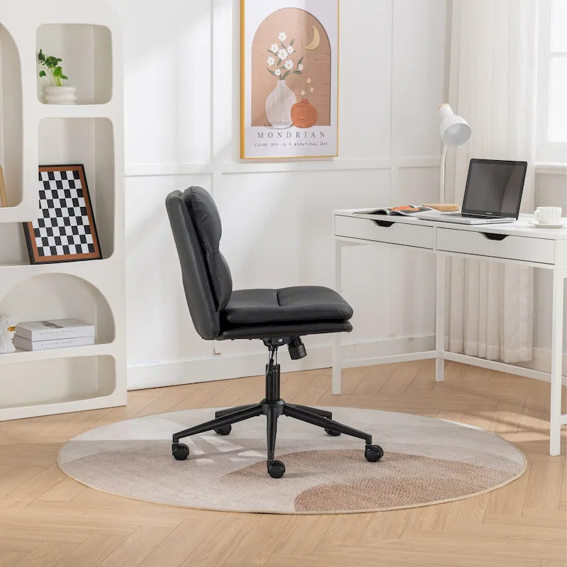 Height Adjustable Swivel Criss Cross Chair, Wide Cushioned Seat, PU Leather, Off-white / Grey / Black