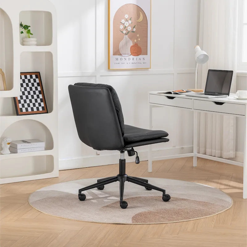 Height Adjustable Swivel Criss Cross Chair, Wide Cushioned Seat, PU Leather, Off-white / Grey / Black