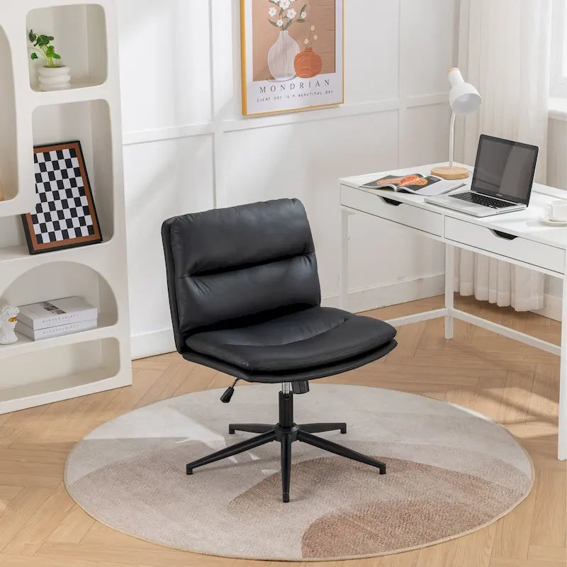 Height Adjustable Swivel Criss Cross Chair, Wide Cushioned Seat, PU Leather, Off-white / Grey / Black