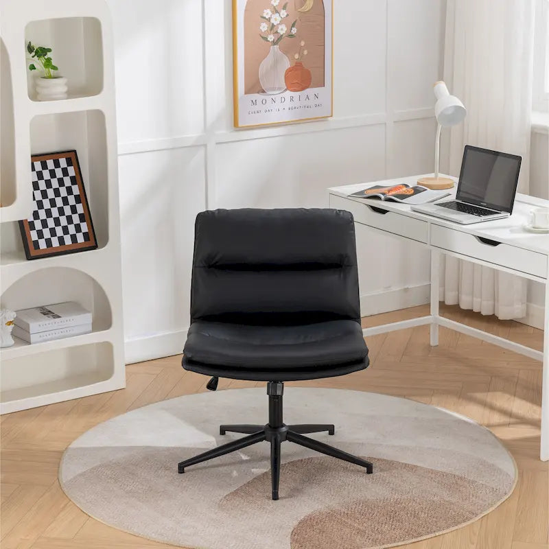 Height Adjustable Swivel Criss Cross Chair, Wide Cushioned Seat, PU Leather, Off-white / Grey / Black