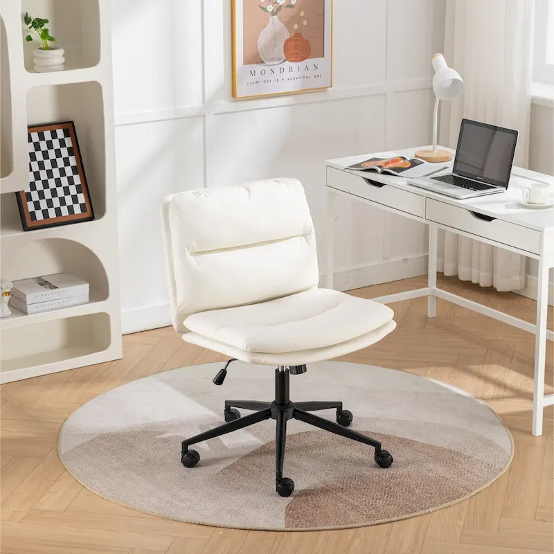 Height Adjustable Swivel Criss Cross Chair, Wide Cushioned Seat, PU Leather, Off-white / Grey / Black