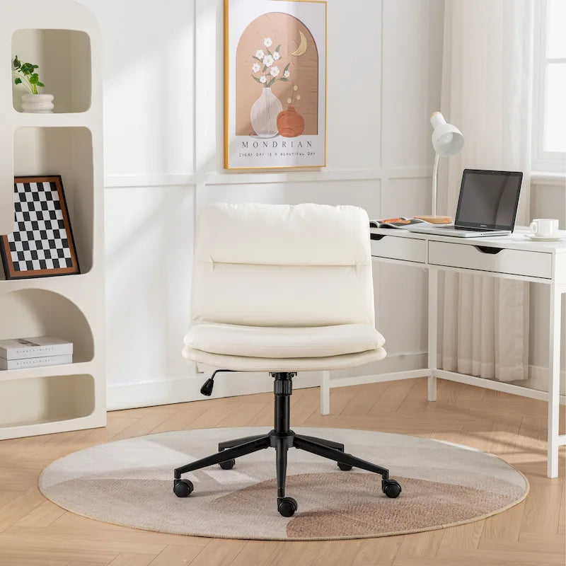Height Adjustable Swivel Criss Cross Chair, Wide Cushioned Seat, PU Leather, Off-white / Grey / Black