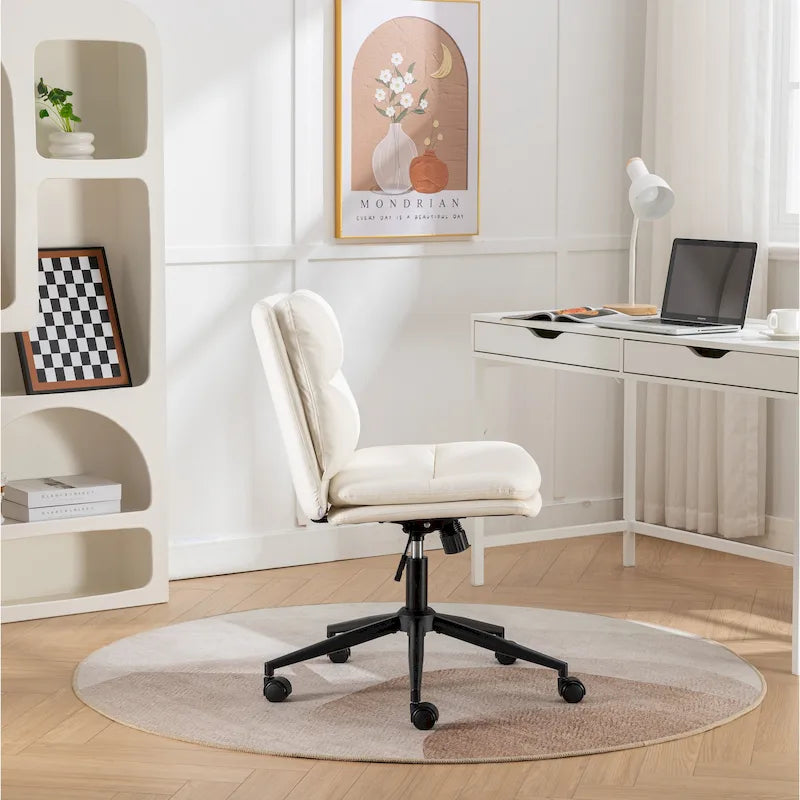 Height Adjustable Swivel Criss Cross Chair, Wide Cushioned Seat, PU Leather, Off-white / Grey / Black