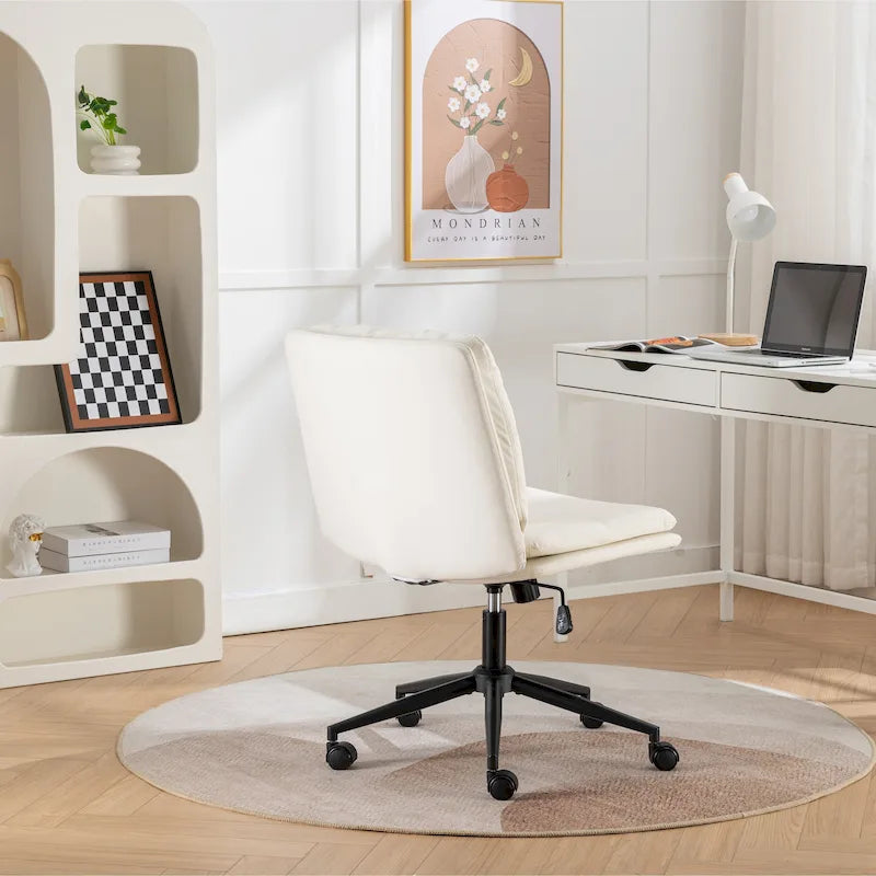 Height Adjustable Swivel Criss Cross Chair, Wide Cushioned Seat, PU Leather, Off-white / Grey / Black
