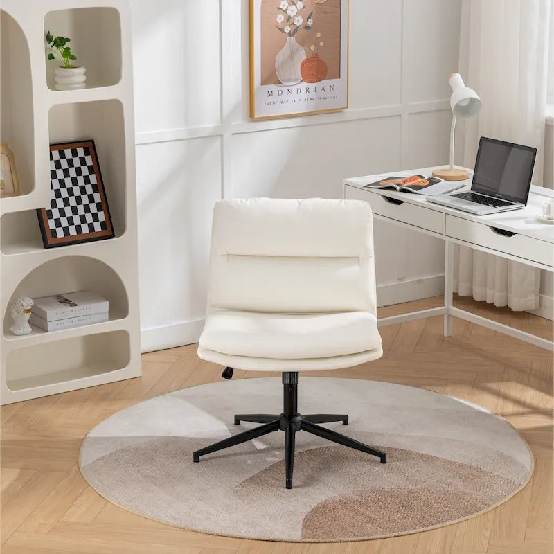 Height Adjustable Swivel Criss Cross Chair, Wide Cushioned Seat, PU Leather, Off-white / Grey / Black
