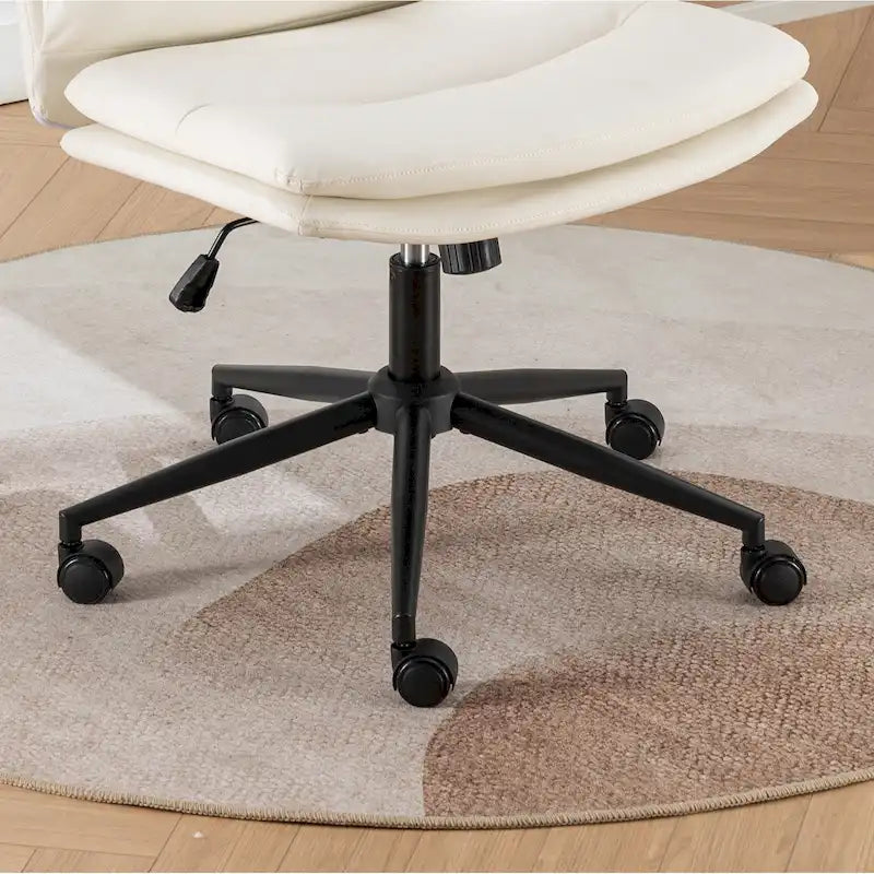 Height Adjustable Swivel Criss Cross Chair, Wide Cushioned Seat, PU Leather, Off-white / Grey / Black