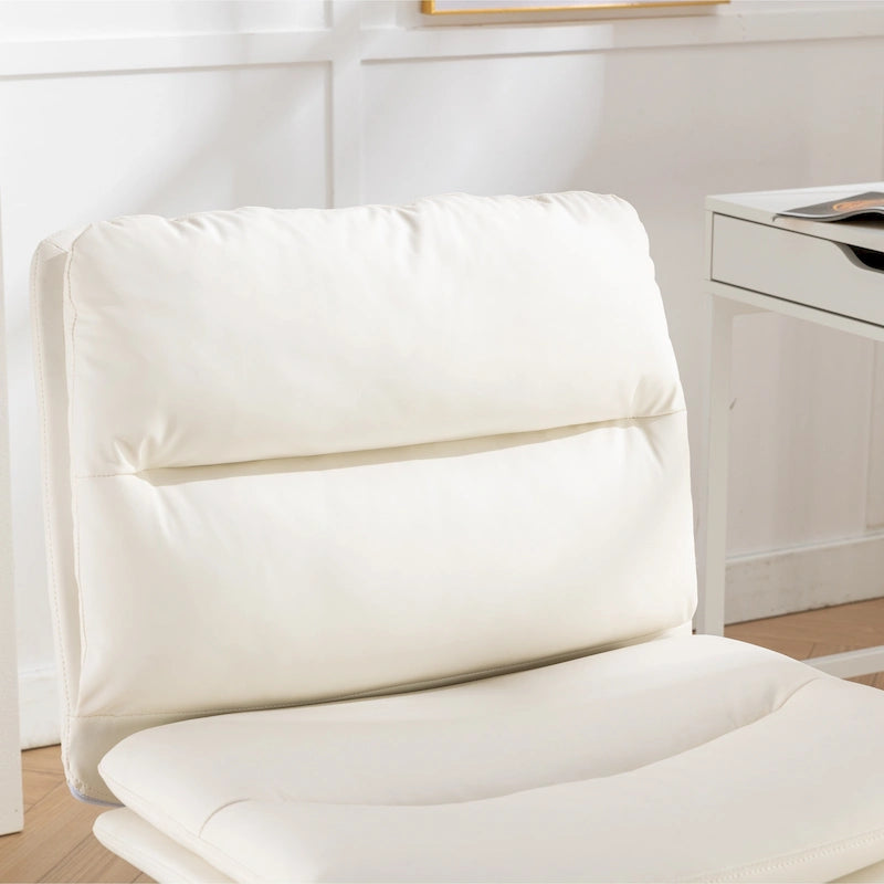 Height Adjustable Swivel Criss Cross Chair, Wide Cushioned Seat, PU Leather, Off-white / Grey / Black