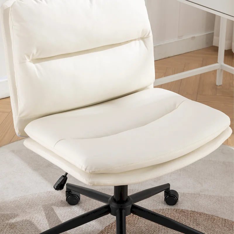 Height Adjustable Swivel Criss Cross Chair, Wide Cushioned Seat, PU Leather, Off-white / Grey / Black
