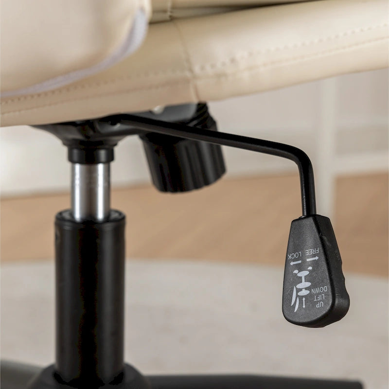 Height Adjustable Swivel Criss Cross Chair, Wide Cushioned Seat, PU Leather, Off-white / Grey / Black