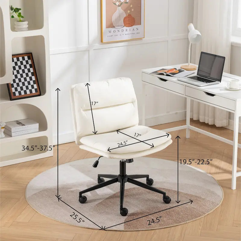 Height Adjustable Swivel Criss Cross Chair, Wide Cushioned Seat, PU Leather, Off-white / Grey / Black
