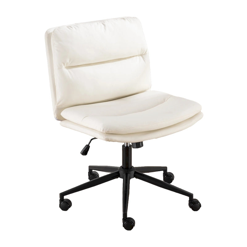 Height Adjustable Swivel Criss Cross Chair, Wide Cushioned Seat, PU Leather, Off-white / Grey / Black