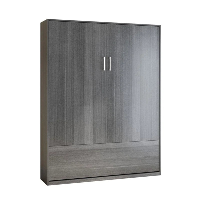 Queen Murphy Bed with Side Cabinet Shelves, White & Grey