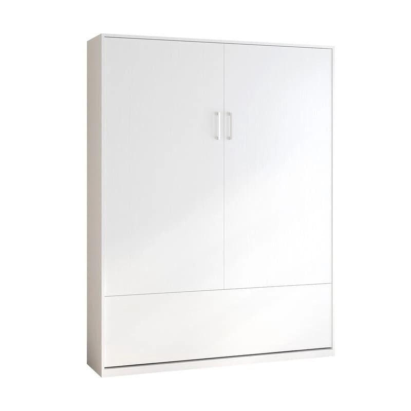 Queen Murphy Bed with Side Cabinet Shelves, White & Grey