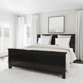 Classic Black Solid Wood King Bed Frame with Double Panel Headboard