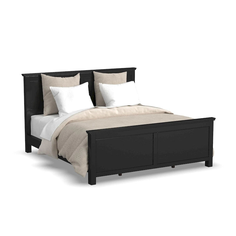 Classic Black Solid Wood King Bed Frame with Double Panel Headboard