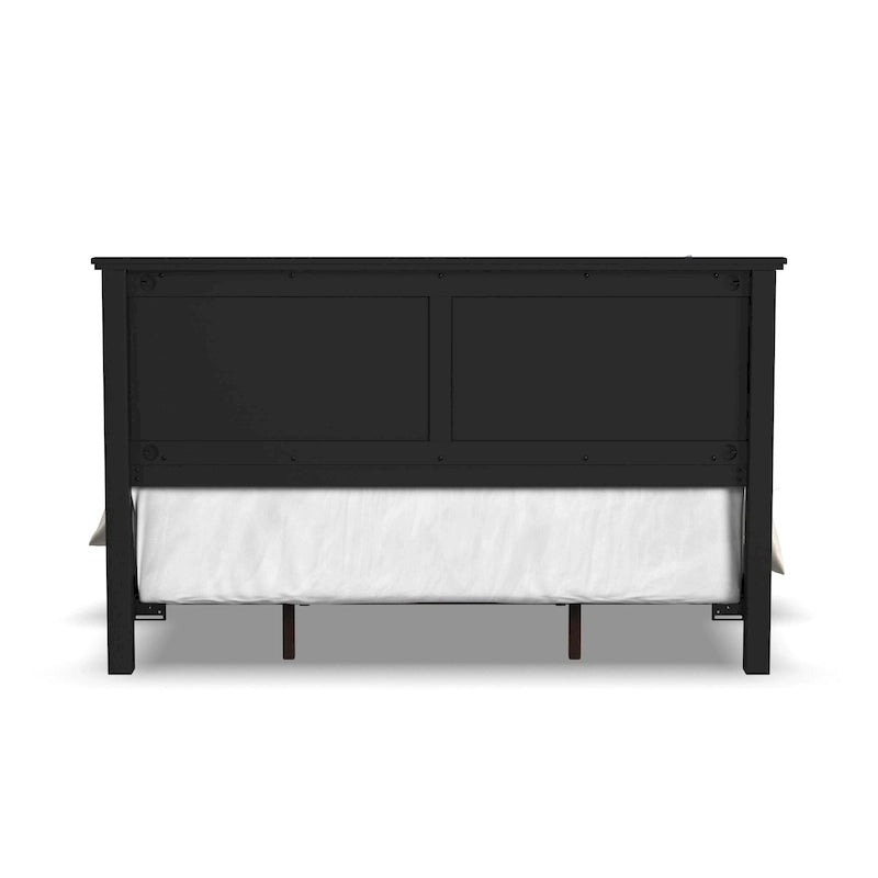 Classic Black Solid Wood King Bed Frame with Double Panel Headboard