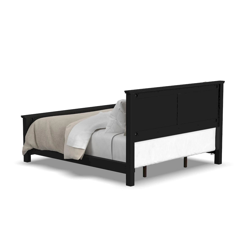 Classic Black Solid Wood King Bed Frame with Double Panel Headboard