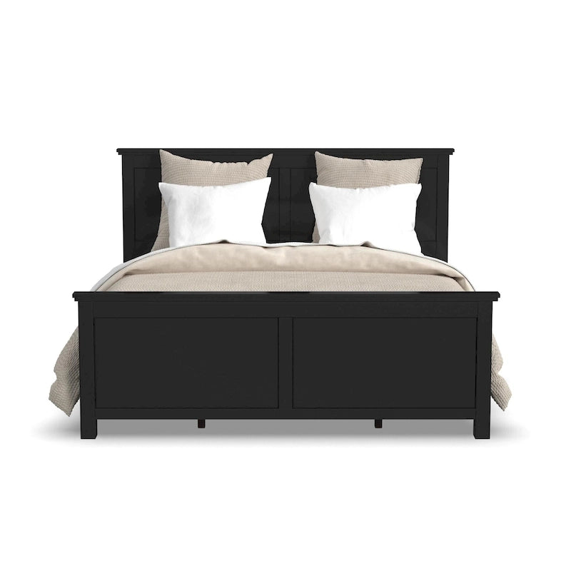 Classic Black Solid Wood King Bed Frame with Double Panel Headboard