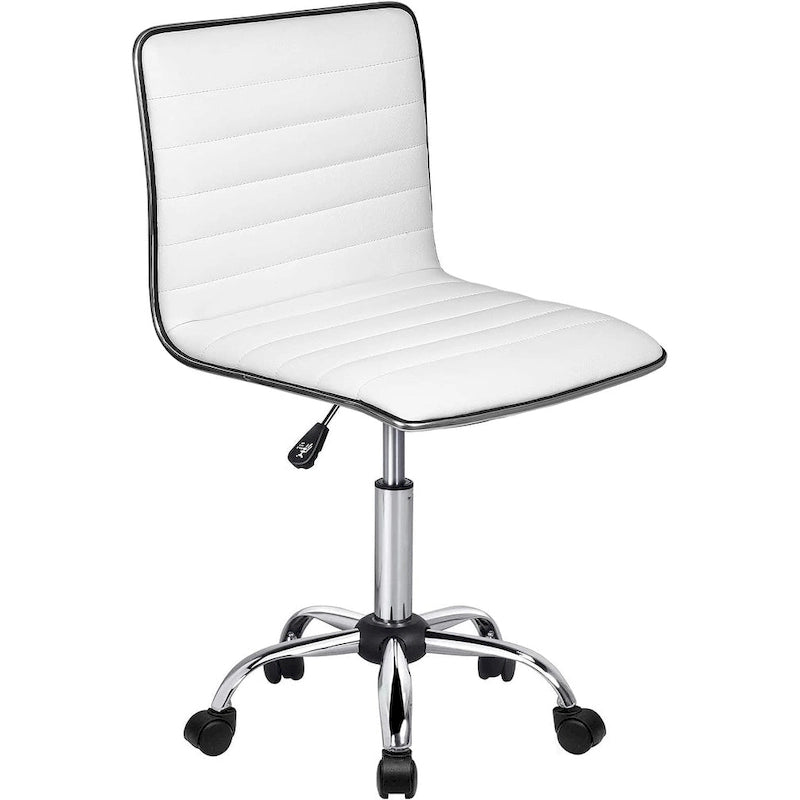 PU Leather Armless Swivel Task Chair Low Back Ribbed Adjustable Height Black White Brown Grey