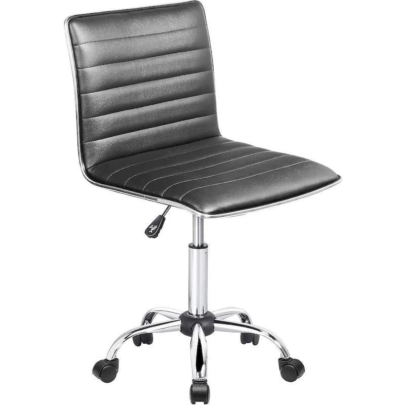 PU Leather Armless Swivel Task Chair Low Back Ribbed Adjustable Height Black White Brown Grey