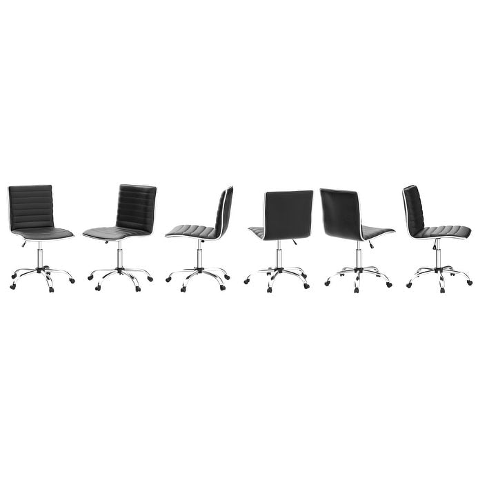 PU Leather Armless Swivel Task Chair Low Back Ribbed Adjustable Height Black White Brown Grey