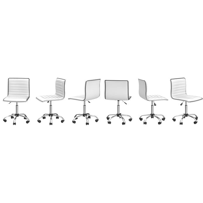 PU Leather Armless Swivel Task Chair Low Back Ribbed Adjustable Height Black White Brown Grey