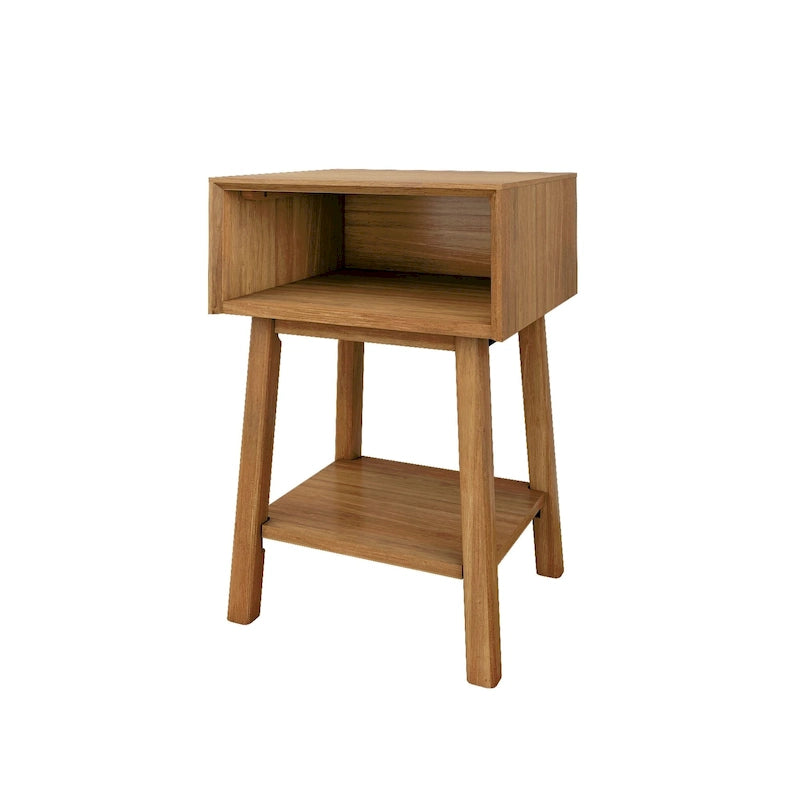 Mid-Century Modern Side Table with Open Cubby Storage and Angled Legs