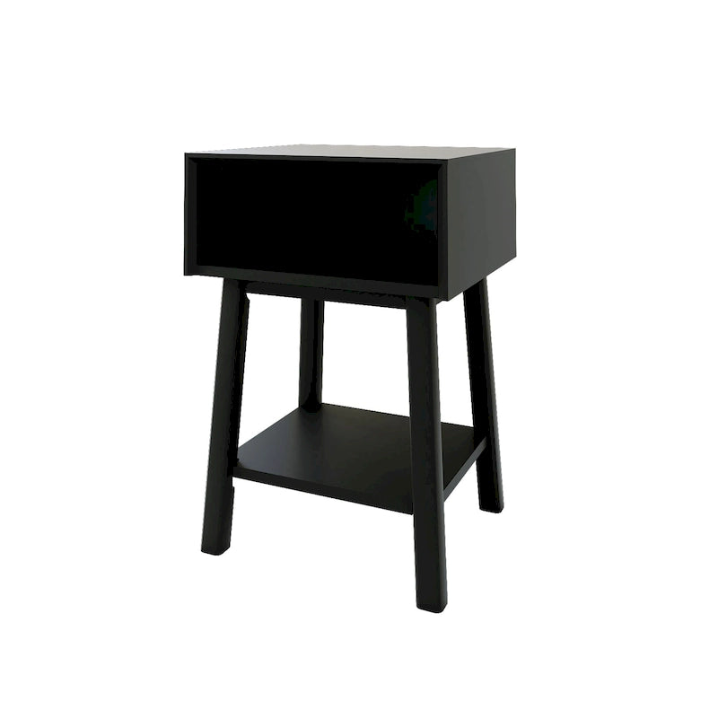 Mid-Century Modern Side Table with Open Cubby Storage and Angled Legs