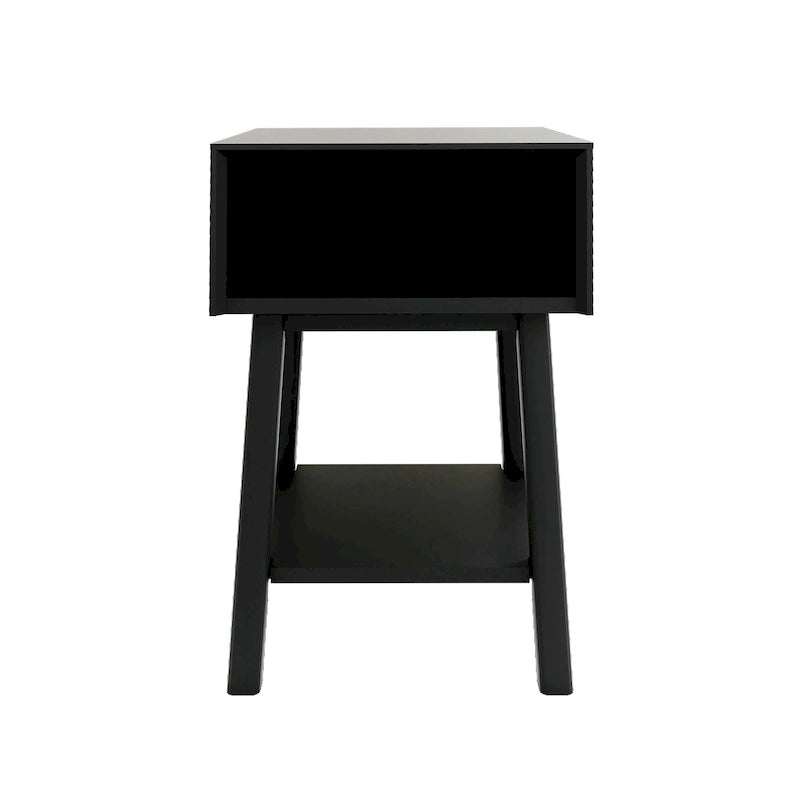 Mid-Century Modern Side Table with Open Cubby Storage and Angled Legs