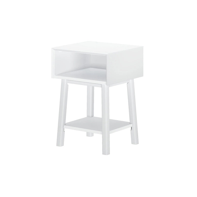 Mid-Century Modern Side Table with Open Cubby Storage and Angled Legs