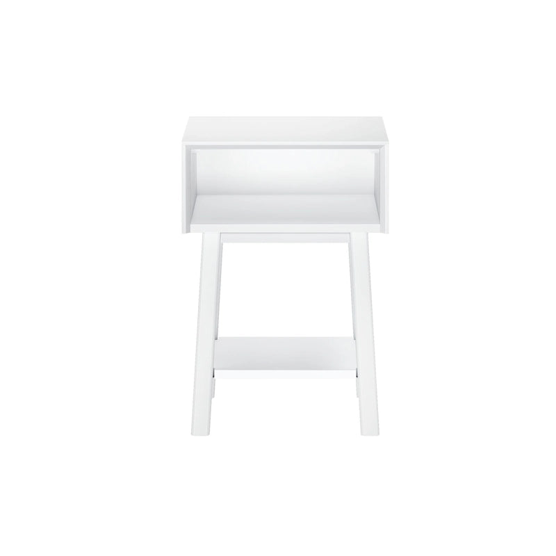 Mid-Century Modern Side Table with Open Cubby Storage and Angled Legs