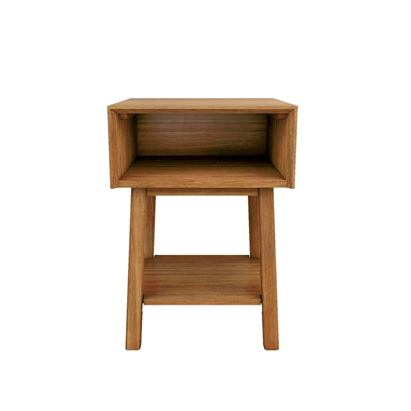 Mid-Century Modern Side Table with Open Cubby Storage and Angled Legs
