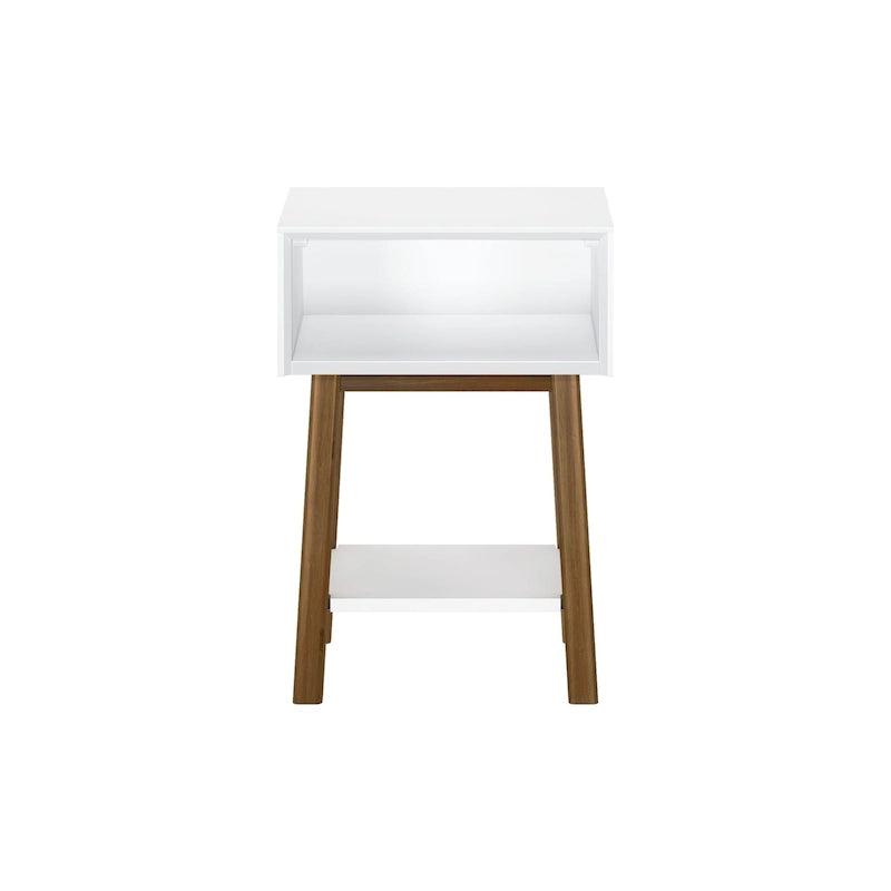 Mid-Century Modern Side Table with Open Cubby Storage and Angled Legs