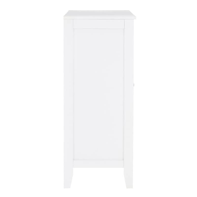 White Geometric Glass Door Display Cabinet with Three Shelves and Metal Knobs