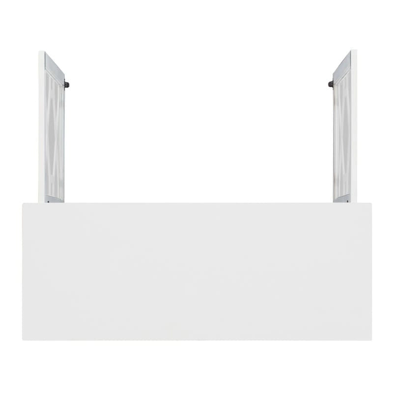 White Geometric Glass Door Display Cabinet with Three Shelves and Metal Knobs