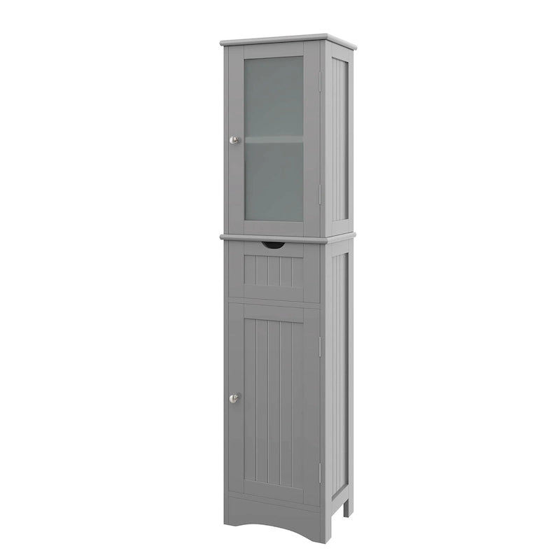 Bathroom Tall Cabinet Freestanding Linen Tower with Doors & Drawer