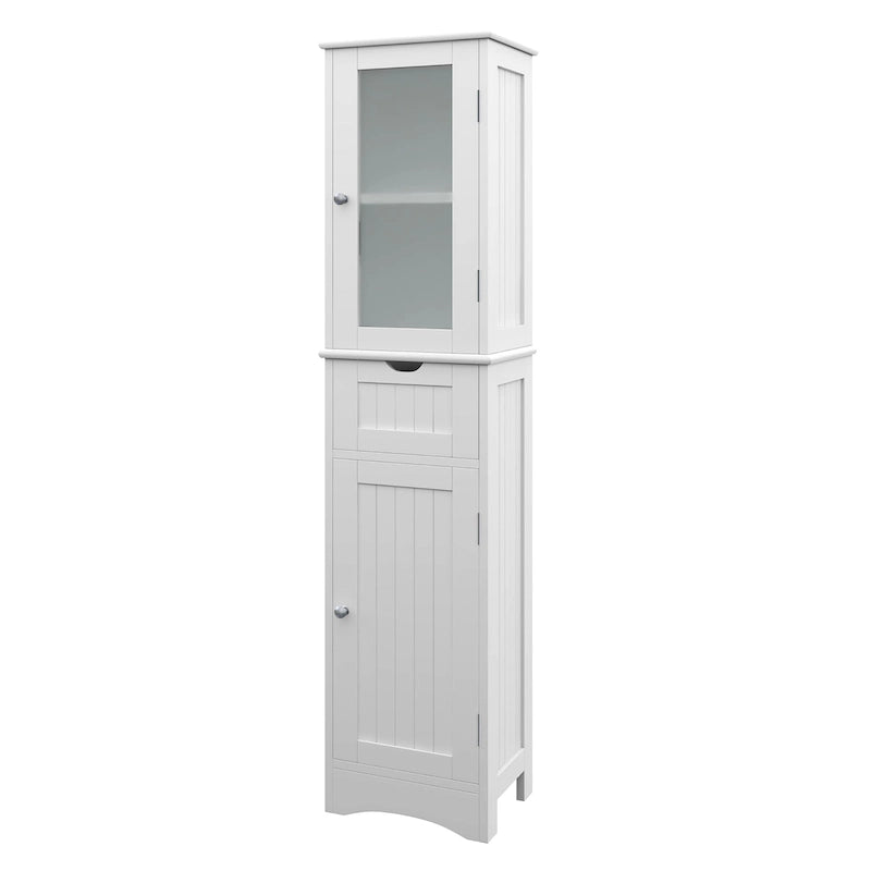 Bathroom Tall Cabinet Freestanding Linen Tower with Doors & Drawer
