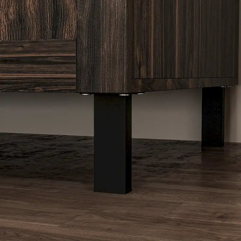 Dark Wood Grain Double-Door Kitchen Pantry Cabinet with Multi-Tier Shelves
