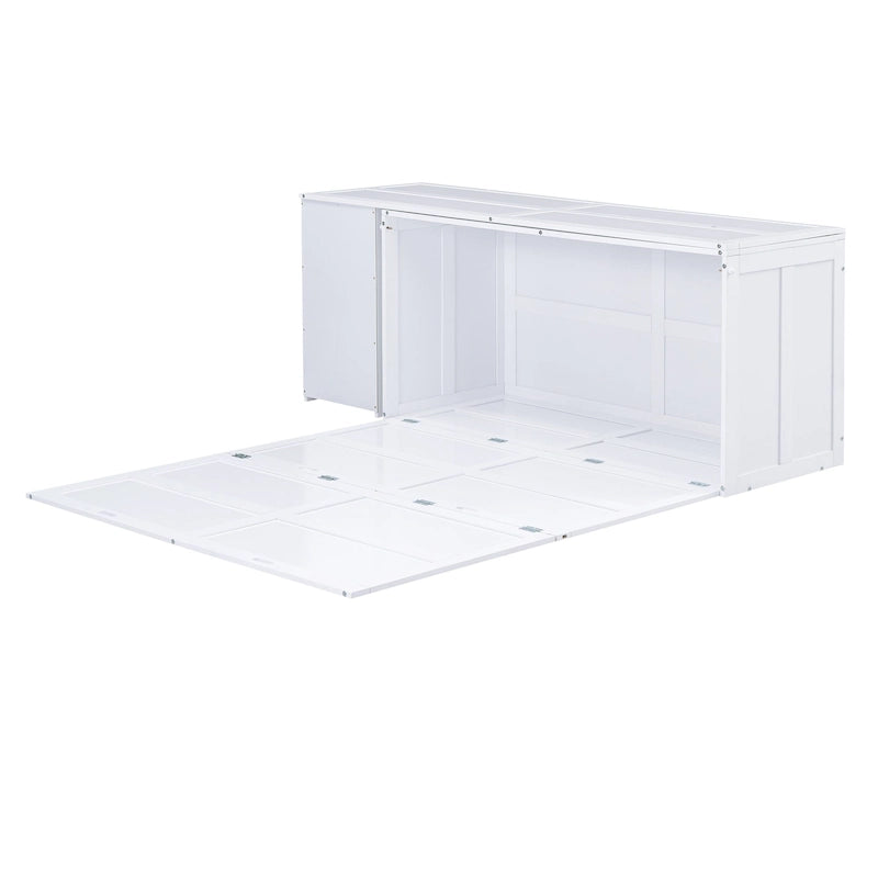 Gray Wall Murphy Bed with Rotating Desk and Built-In Storage Cabinet
