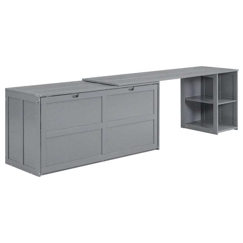 Gray Wall Murphy Bed with Rotating Desk and Built-In Storage Cabinet