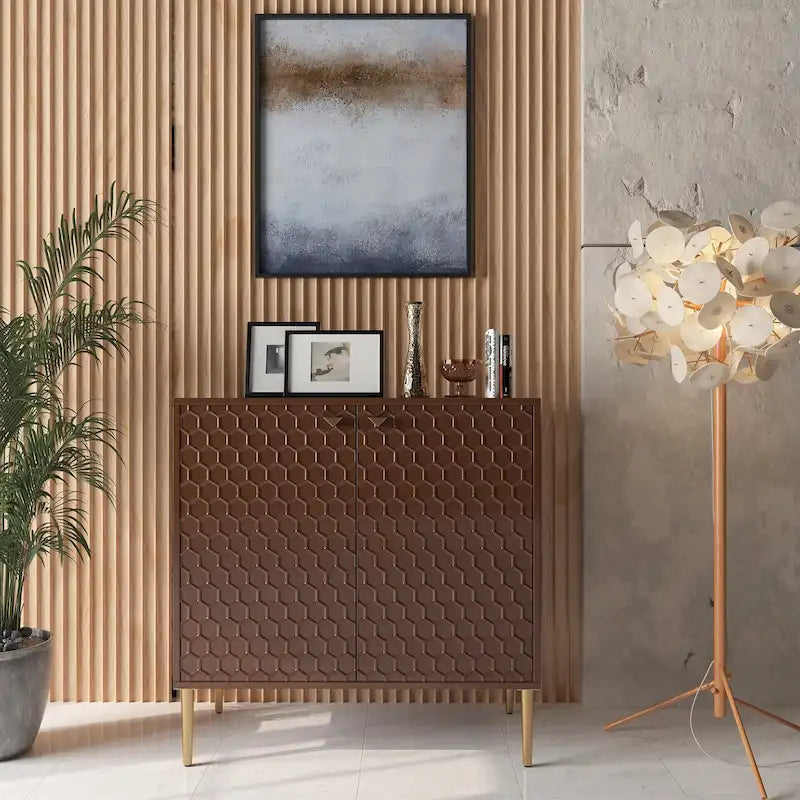 Hexagonal Pattern 2-door Storage Cabinet Buffet Cabinet Sideboard