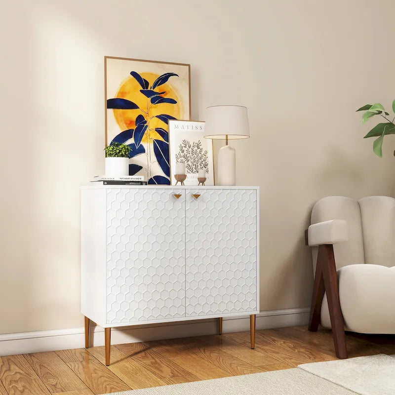 Hexagonal Pattern 2-door Storage Cabinet Buffet Cabinet Sideboard