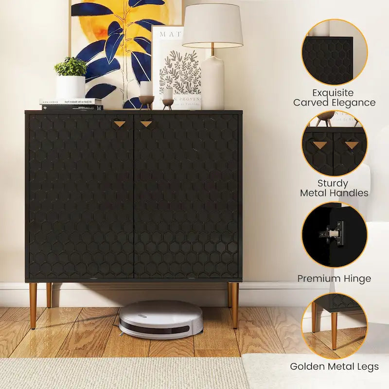 Hexagonal Pattern 2-door Storage Cabinet Buffet Cabinet Sideboard