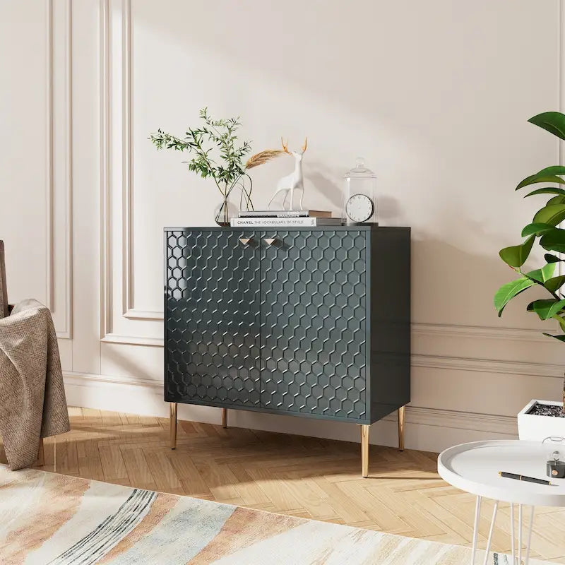 Hexagonal Pattern 2-door Storage Cabinet Buffet Cabinet Sideboard