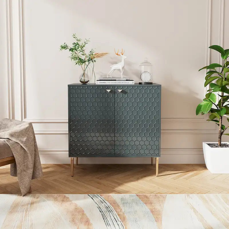 Hexagonal Pattern 2-door Storage Cabinet Buffet Cabinet Sideboard