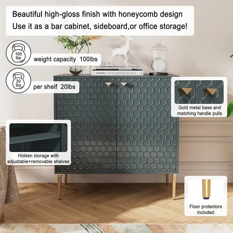 Hexagonal Pattern 2-door Storage Cabinet Buffet Cabinet Sideboard