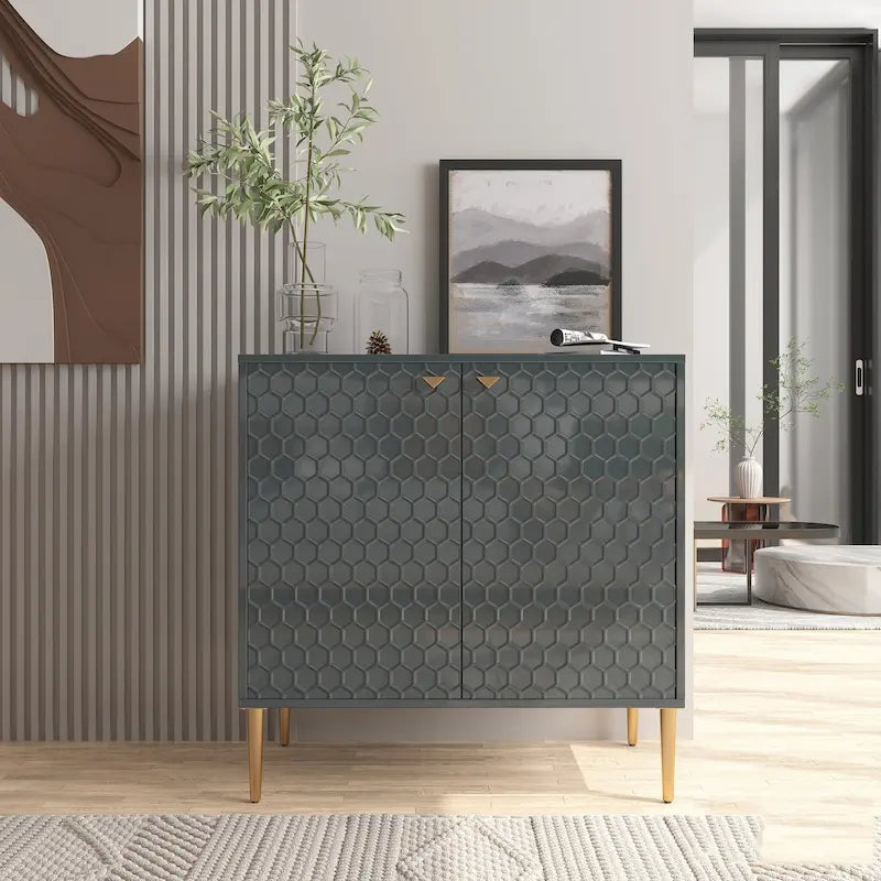 Hexagonal Pattern 2-door Storage Cabinet Buffet Cabinet Sideboard