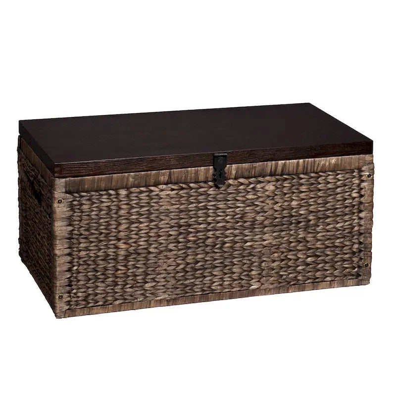 Espresso Woven Water Hyacinth Storage Trunk Coffee Table with Lid