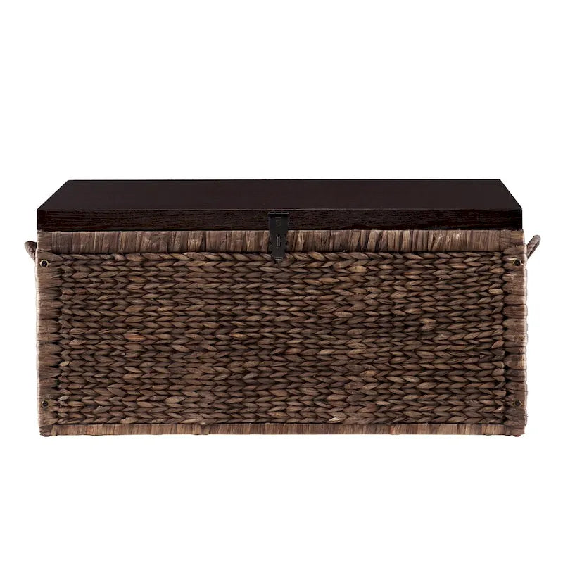 Espresso Woven Water Hyacinth Storage Trunk Coffee Table with Lid