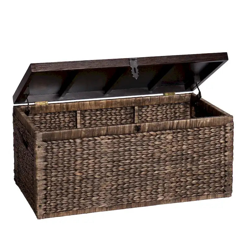 Espresso Woven Water Hyacinth Storage Trunk Coffee Table with Lid